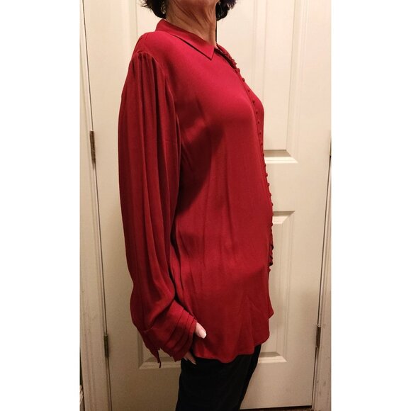 Soft Surroundings Moroccan Red Crepe Poet Blouse Ruffled Sleeves Plus 3X - Picture 3 of 10